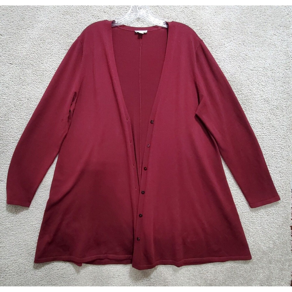 J.Jill Cardigan Sweater Womens Large Burgundy Red Knitted Polyester Button Front